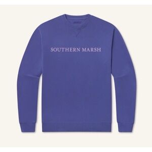 Southern Marsh Womens Medium Periwinkle Blue Pink Logo Crewneck Pullover